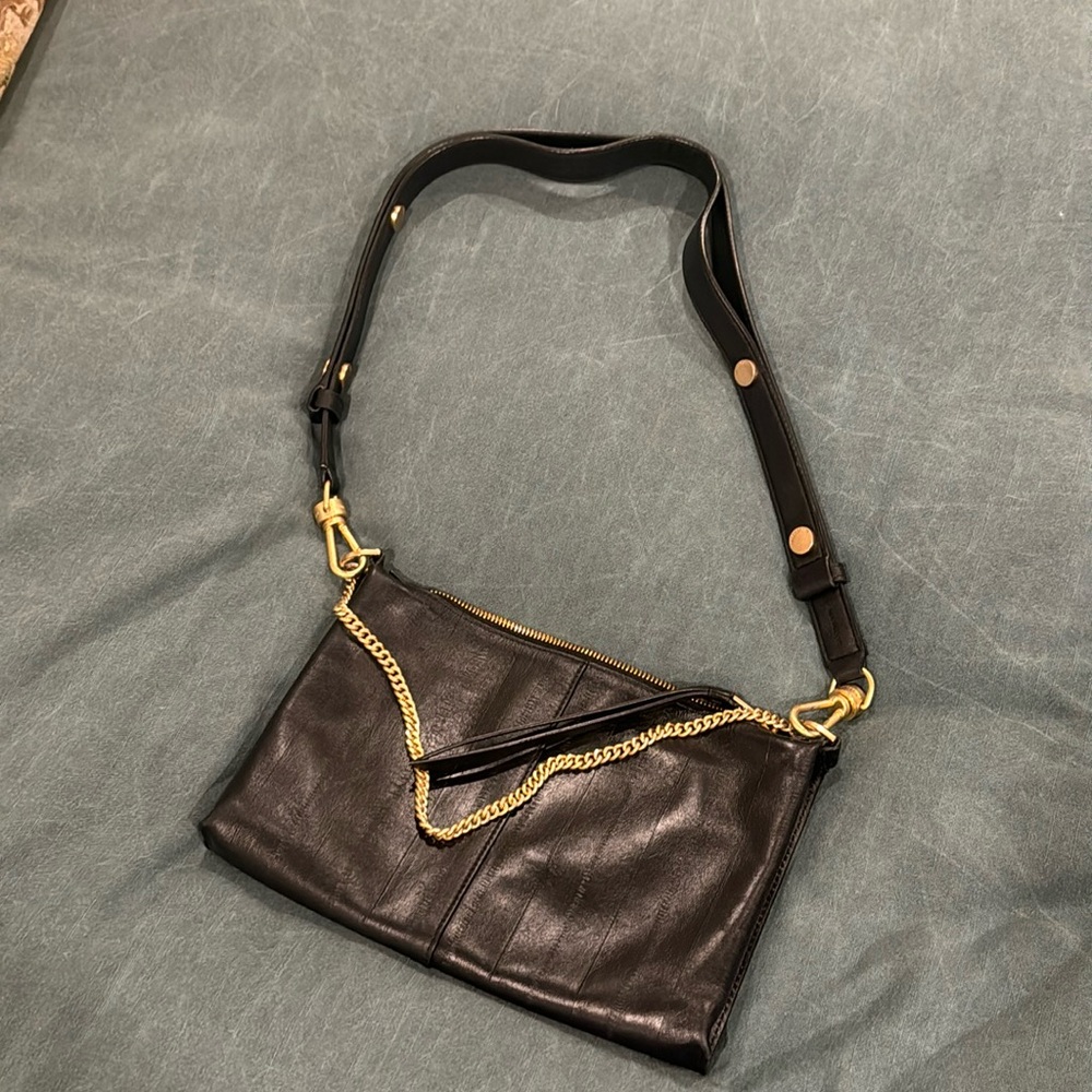 All saints black leather shoulder bag
